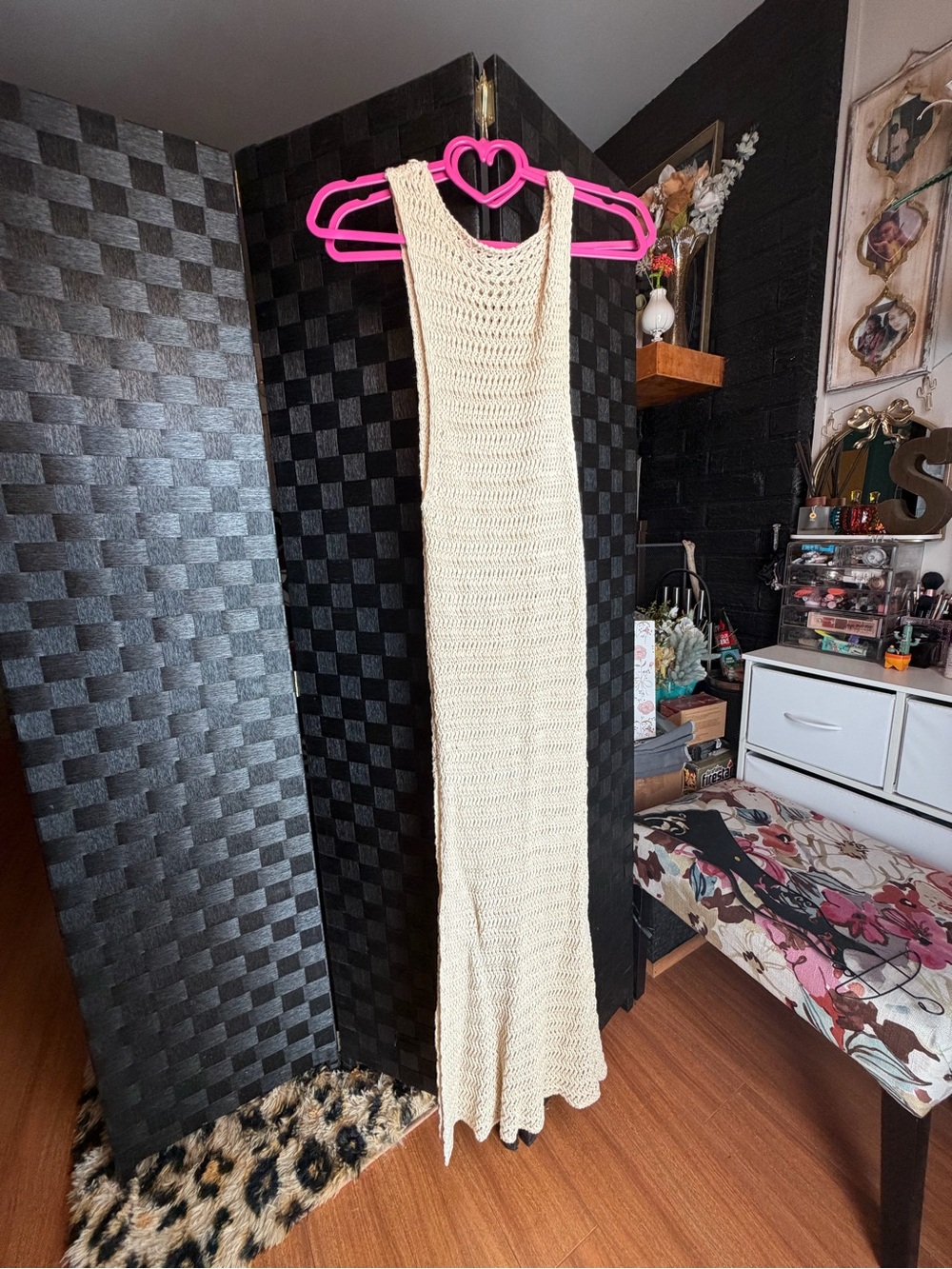 Cream Crochet Sleeveless Maxi Dress